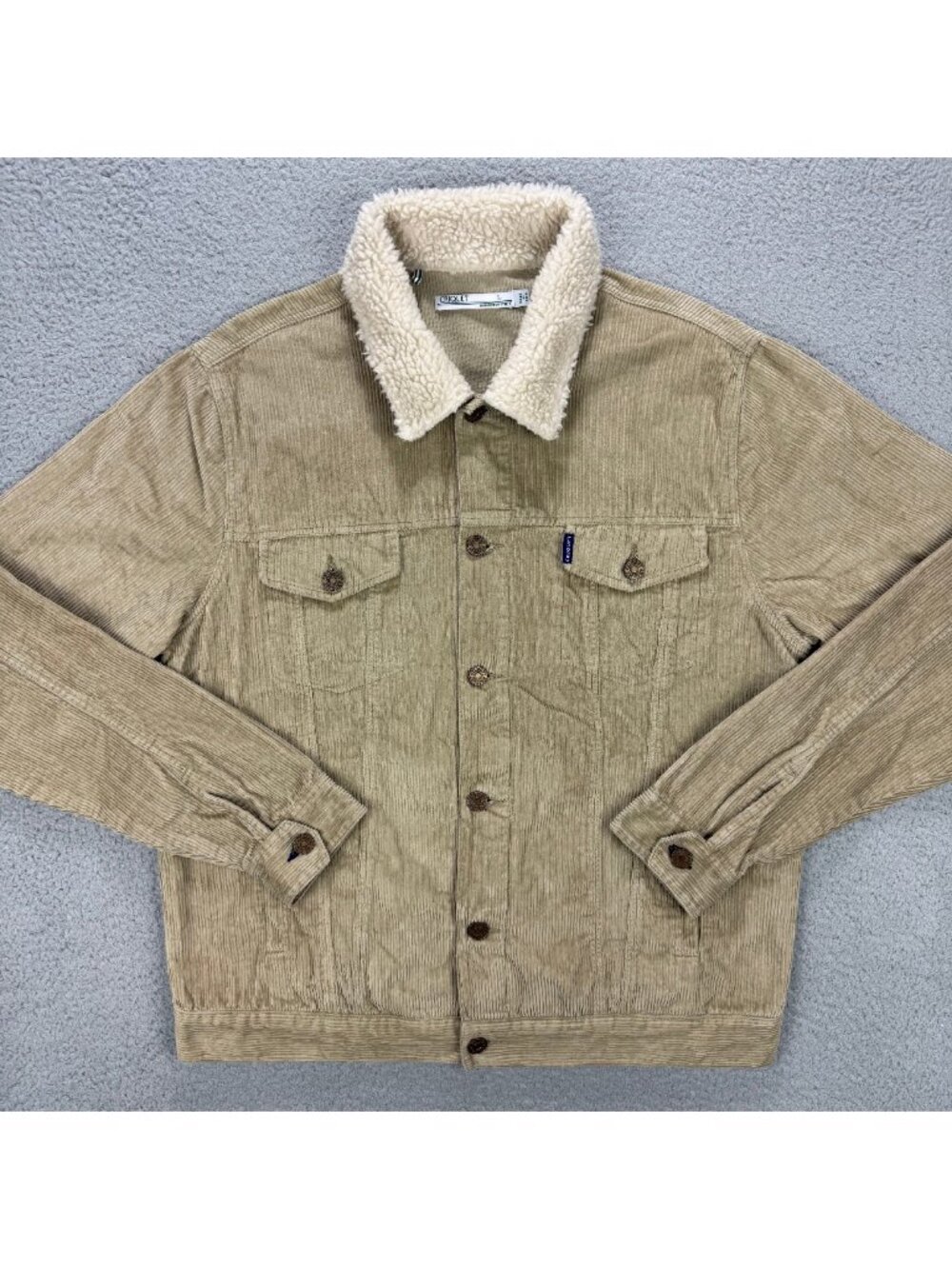 Criquet Jacket Mens Large L Tan Beige Corduroy Trucker Sherpa Collar Workwear